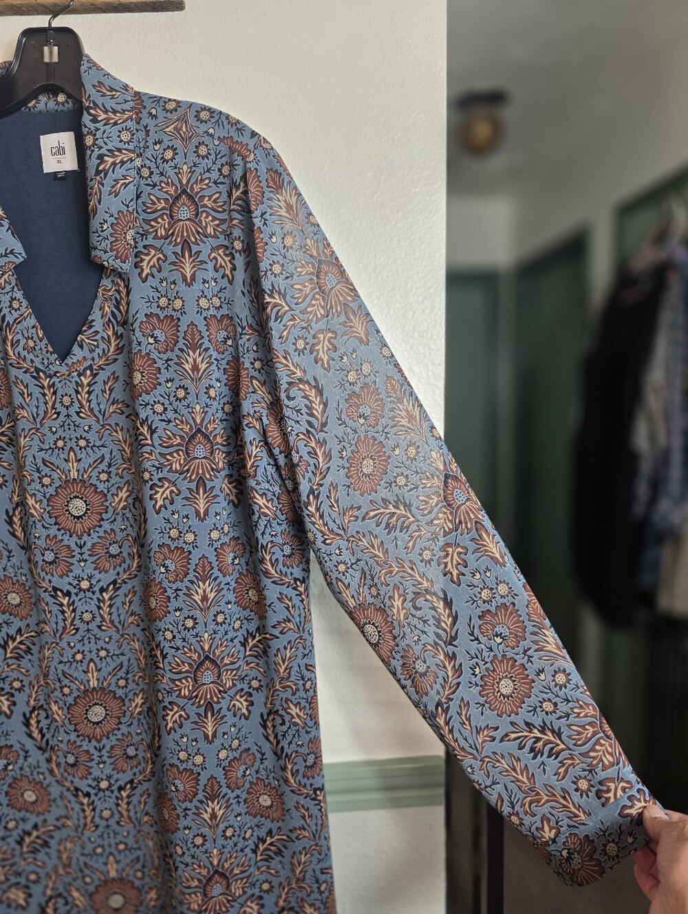 Cabi Blue Floral Lined Tunic Dress XL Long Sleeve Boho - Picture 5 of 12